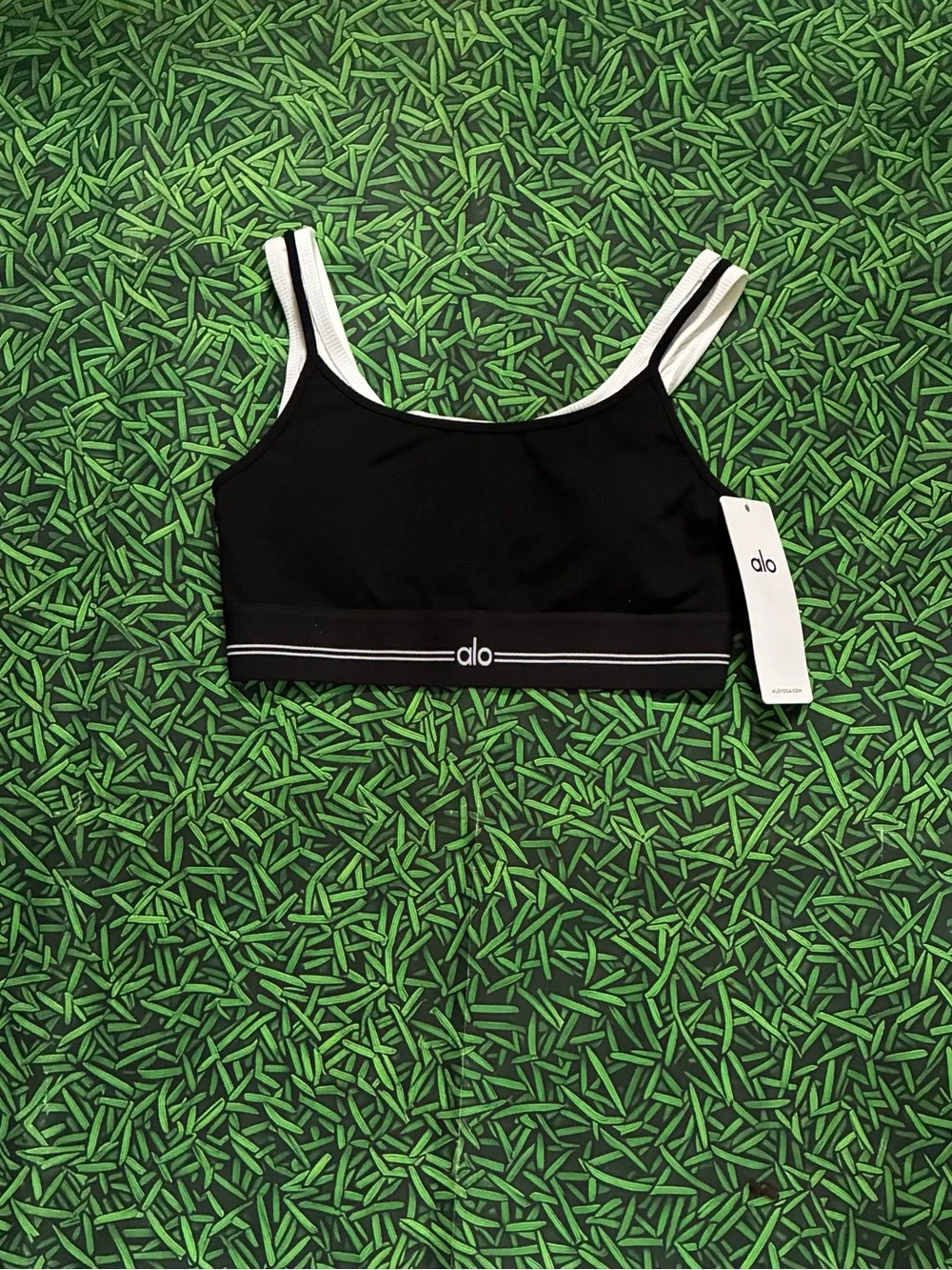 ALO Yoga Black Sports Bra with White Straps